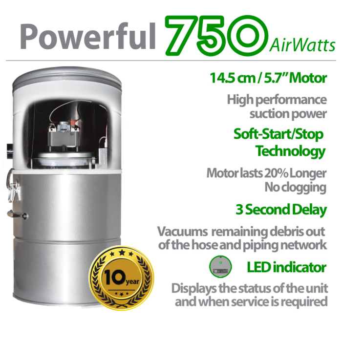 Central vacuum (750AW, 25L Canister) + Deluxe Plus Attachment kit - Image 6