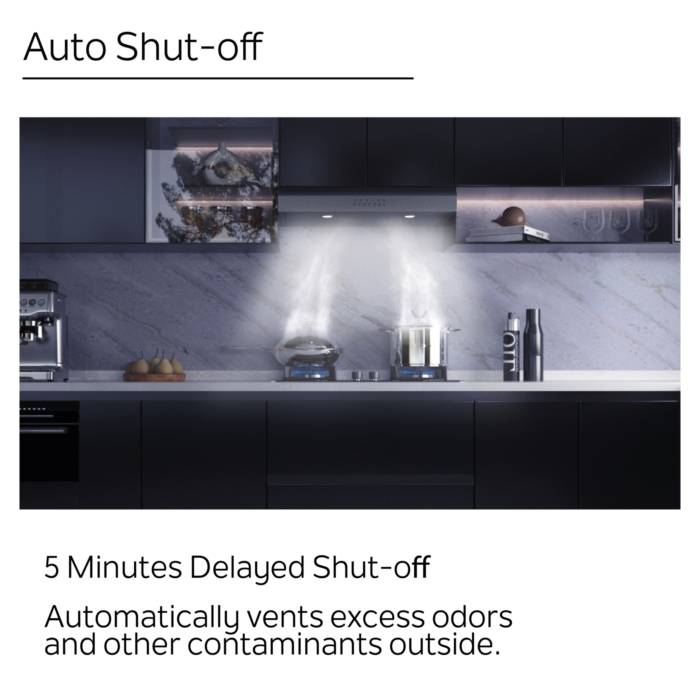 OVO 30-Inch Under Cabinet Range Hood, 700 CFM, 3-Speed, Stainless Steel Finish, Auto Shut-Off, Night-Light, 5-Color Temperature (5CCT) LED Lights, Quiet, Energy-Efficient - Image 4