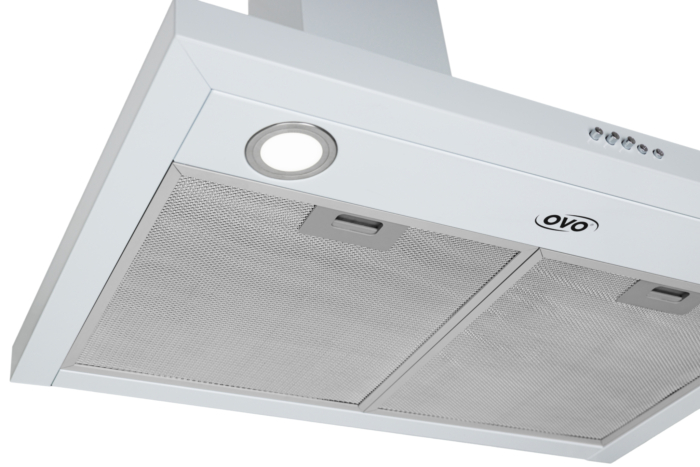 OVO 450 CFM, 30 inch Wall Mount Convertible Range Hood Vent with 3 Speed Exhaust Fan, Push Button Controls, Stainless Steel Kitchen Hood, Ducted and Ductless Convertible Vent Hood, Pyramid Chimney Style, White - Image 3