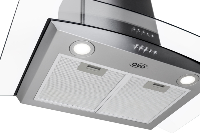 OVO 450 CFM, 30 inch, Wall Mount Range Hood Vent with 3 Speed Exhaust Fan, Push Button Controls, Stainless Steel Kitchen Hood, Ducted and Ductless Convertible Vent Hood, Glass Canopy Chimney Style - Image 3