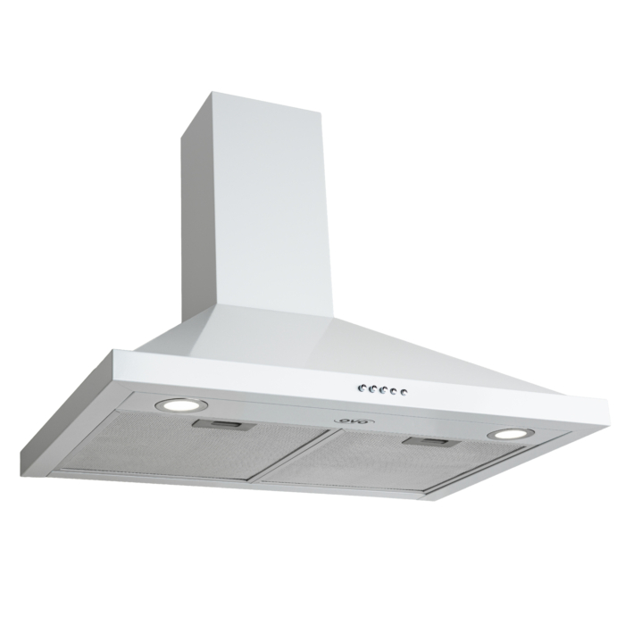 OVO 450 CFM, 30 inch Wall Mount Convertible Range Hood Vent with 3 Speed Exhaust Fan, Push Button Controls, Stainless Steel Kitchen Hood, Ducted and Ductless Convertible Vent Hood, Pyramid Chimney Style, White